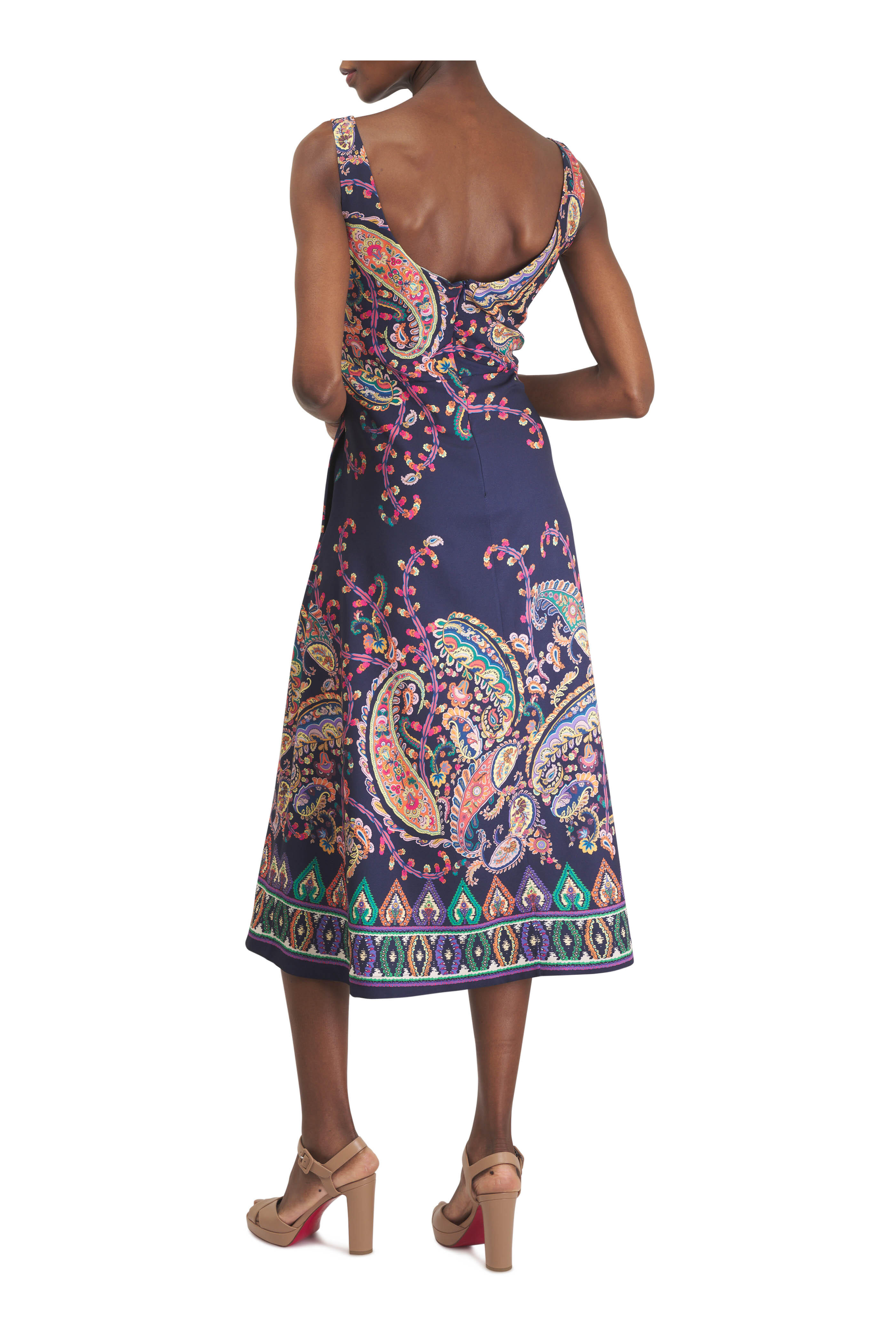 Etro - Navy Blue Paisley Print Midi Dress