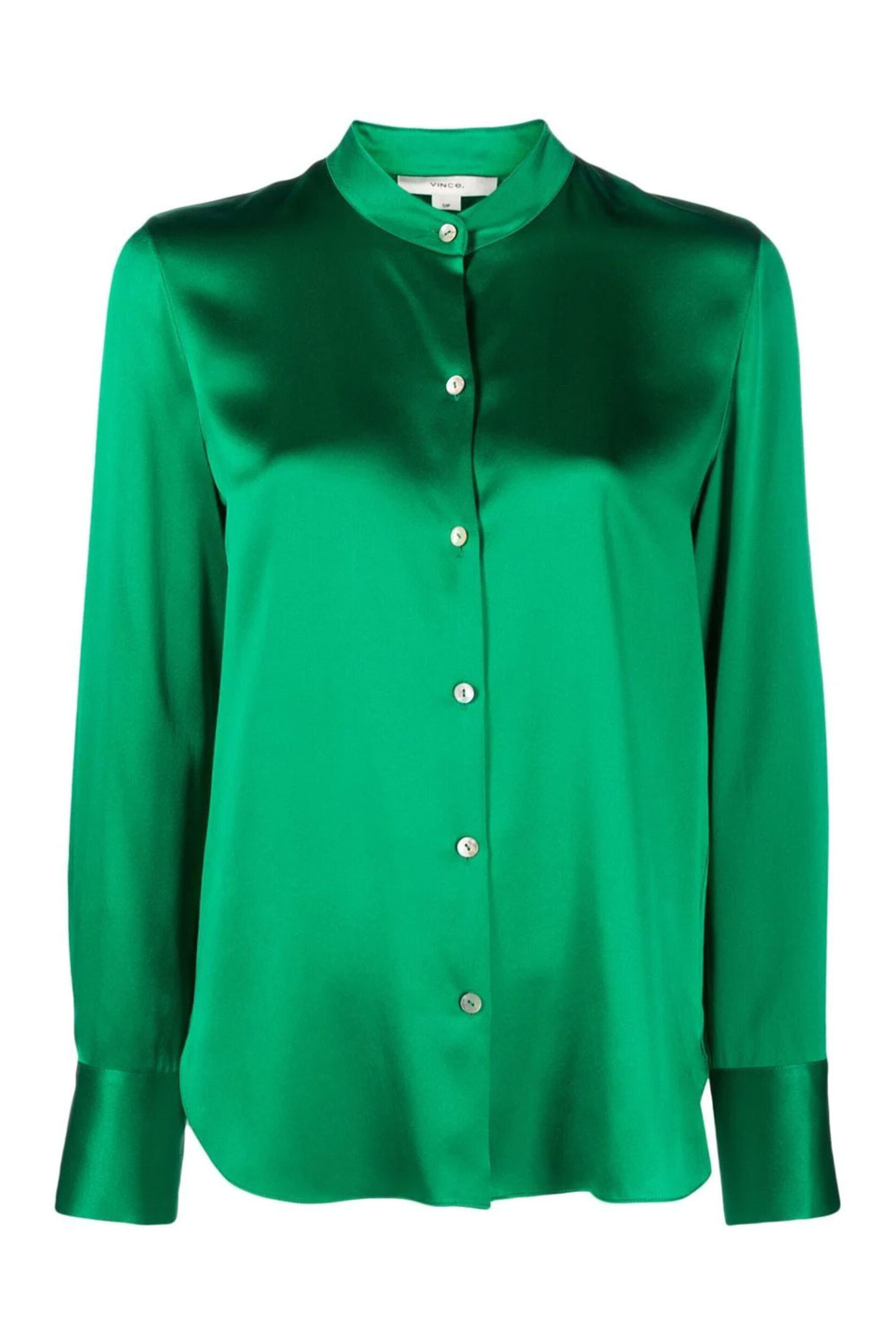 Vince - Emerald Slim Fitted Band Collar Blouse