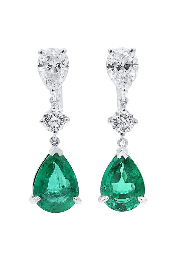 Oscar Heyman Zambian Emerald & Diamond Drop Earrings