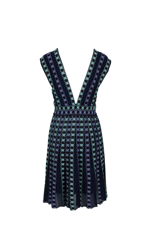 M Missoni - Navy Blue Metallic V-Neck Knit Dress