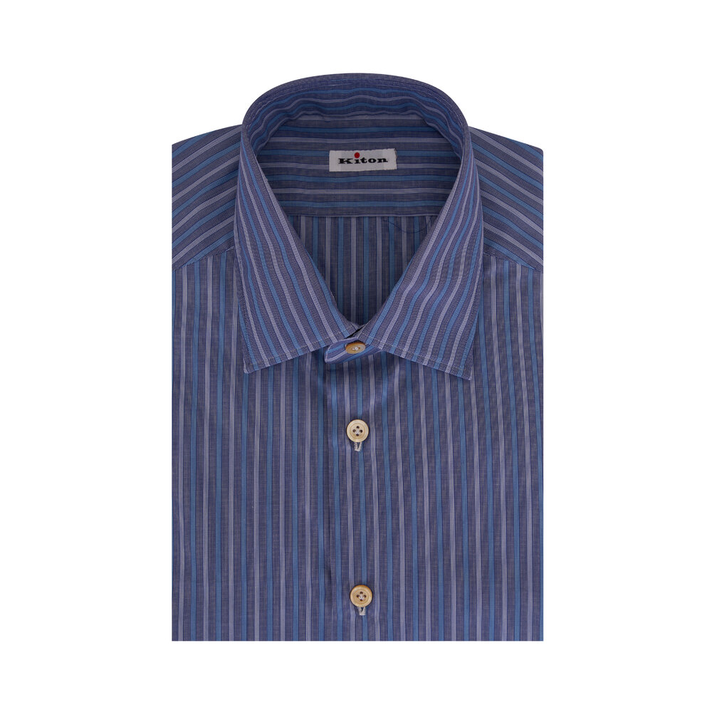 Chemise Kiton Napoli Homme – Coton Uni Bleu Clair/teal – Col Boutonné – Taille 18 – Fabriquée En Italie
