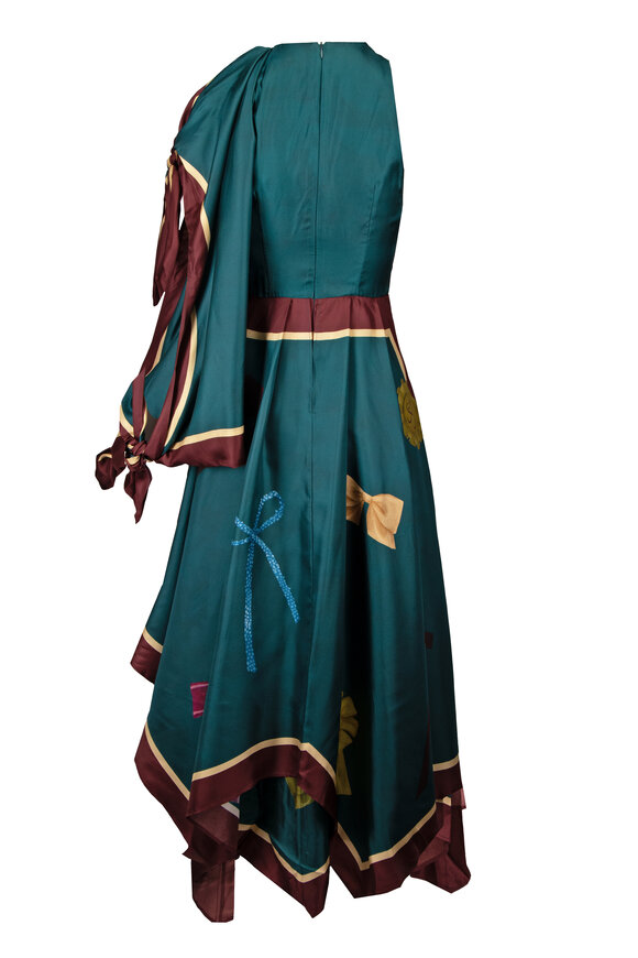 Alémais Rosette Teal Silk Scarf Midi Dress - view 2
