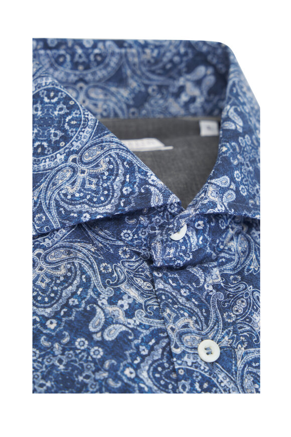 Brunello Cucinelli - Blue Paisley Cotton Sport Shirt