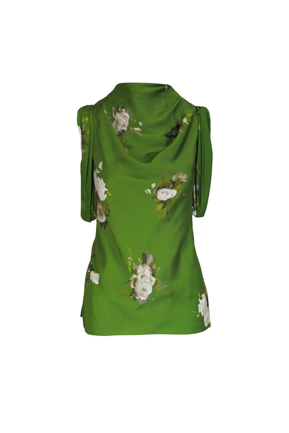 Tシャツ・カットソー VALENTINO SS25 Printed silk blouse (6B0AB7H19B7 DEP) Valentino - Green Silk Georgette Blouse | Mitchell Stores