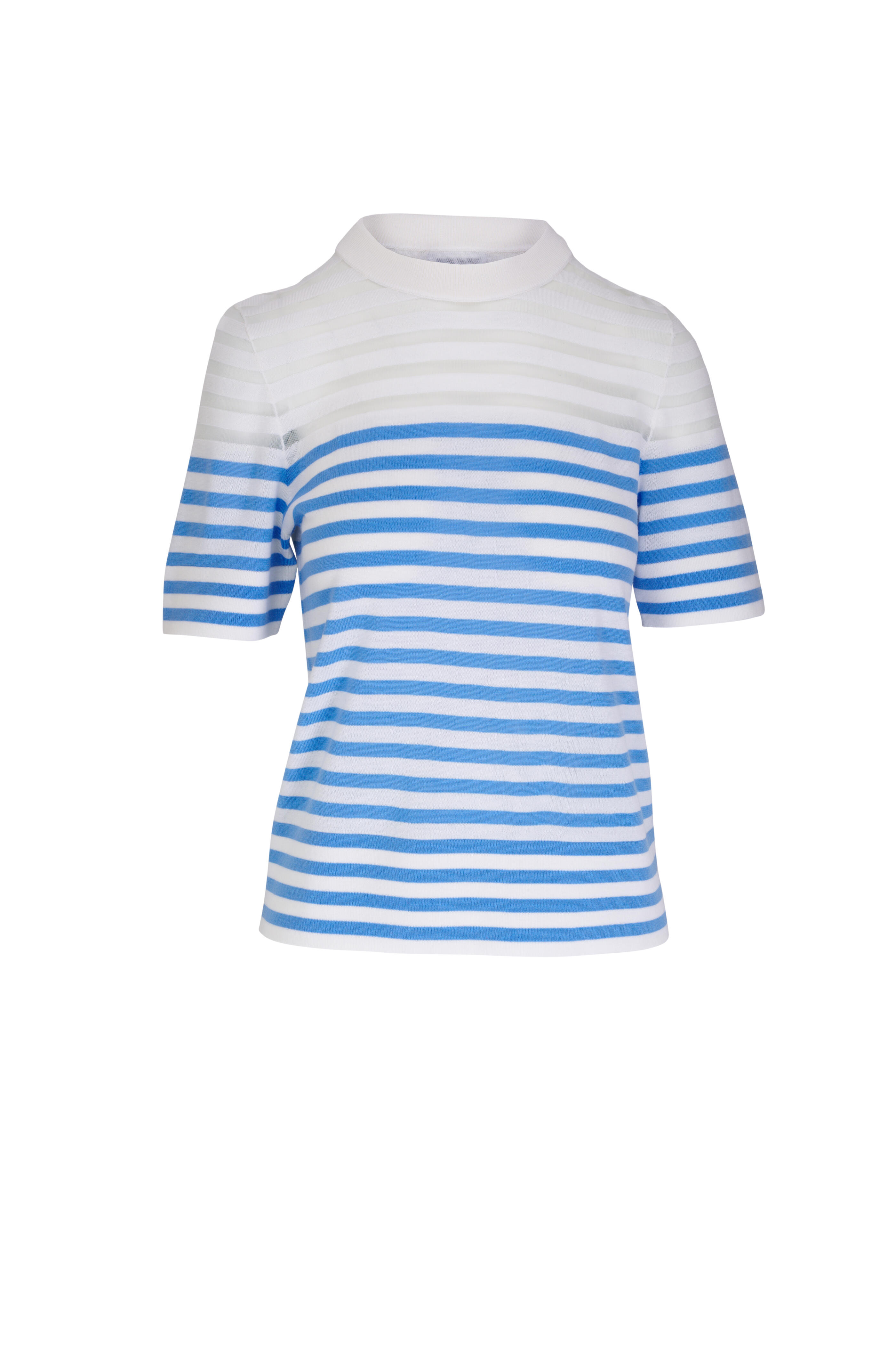 Akris Punto - Cream & Blue Kodak Stripe Knit Sweater