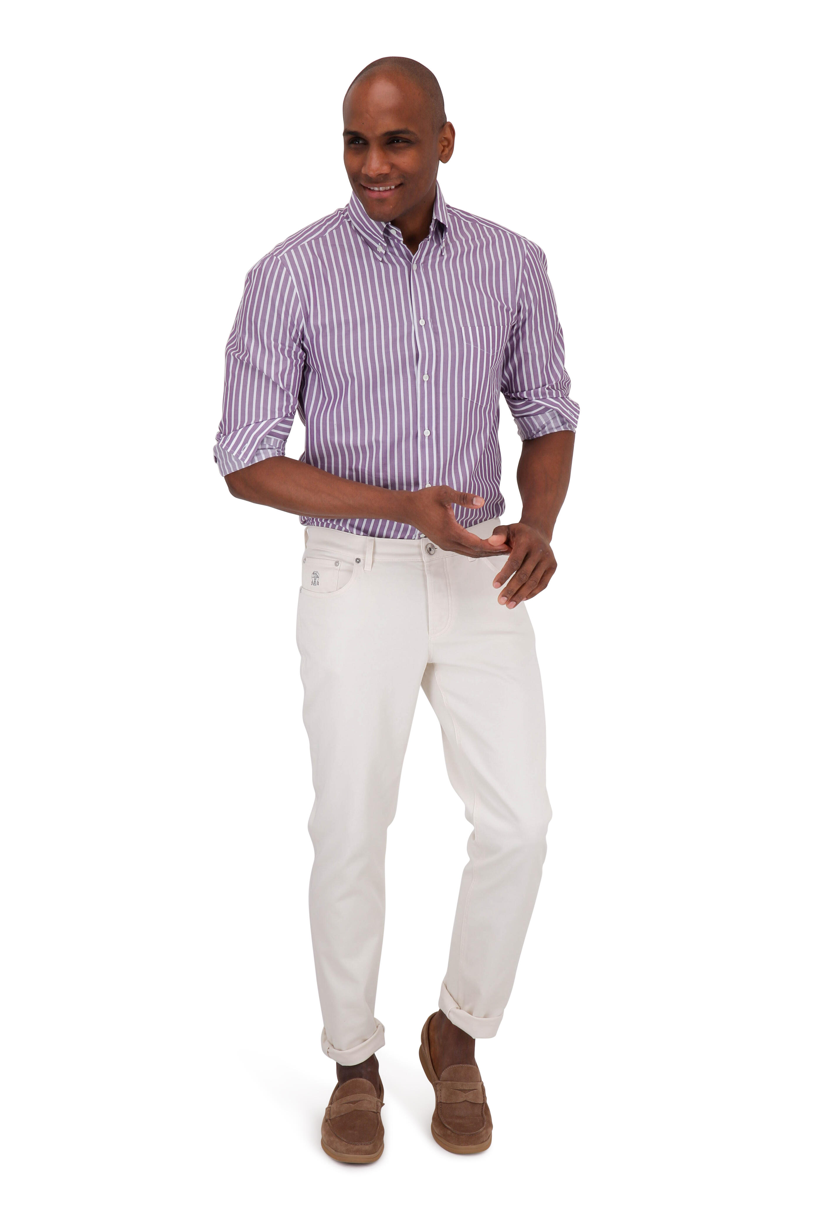 Brunello Cucinelli - Purple Striped Basic Fit Sport Shirt