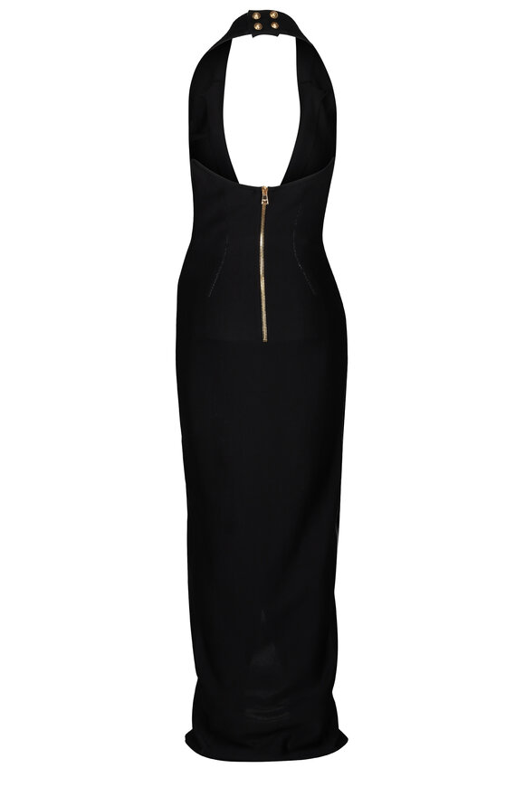 Balmain - Black Six Button Tailored Halter Maxi Dress