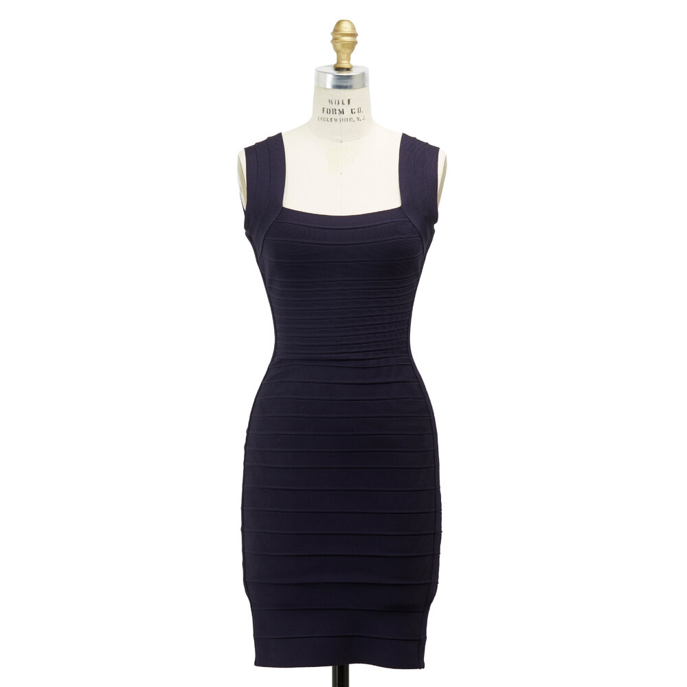 herve leger navy blue dress Herve Leger Crystal Embellished Navy Gown