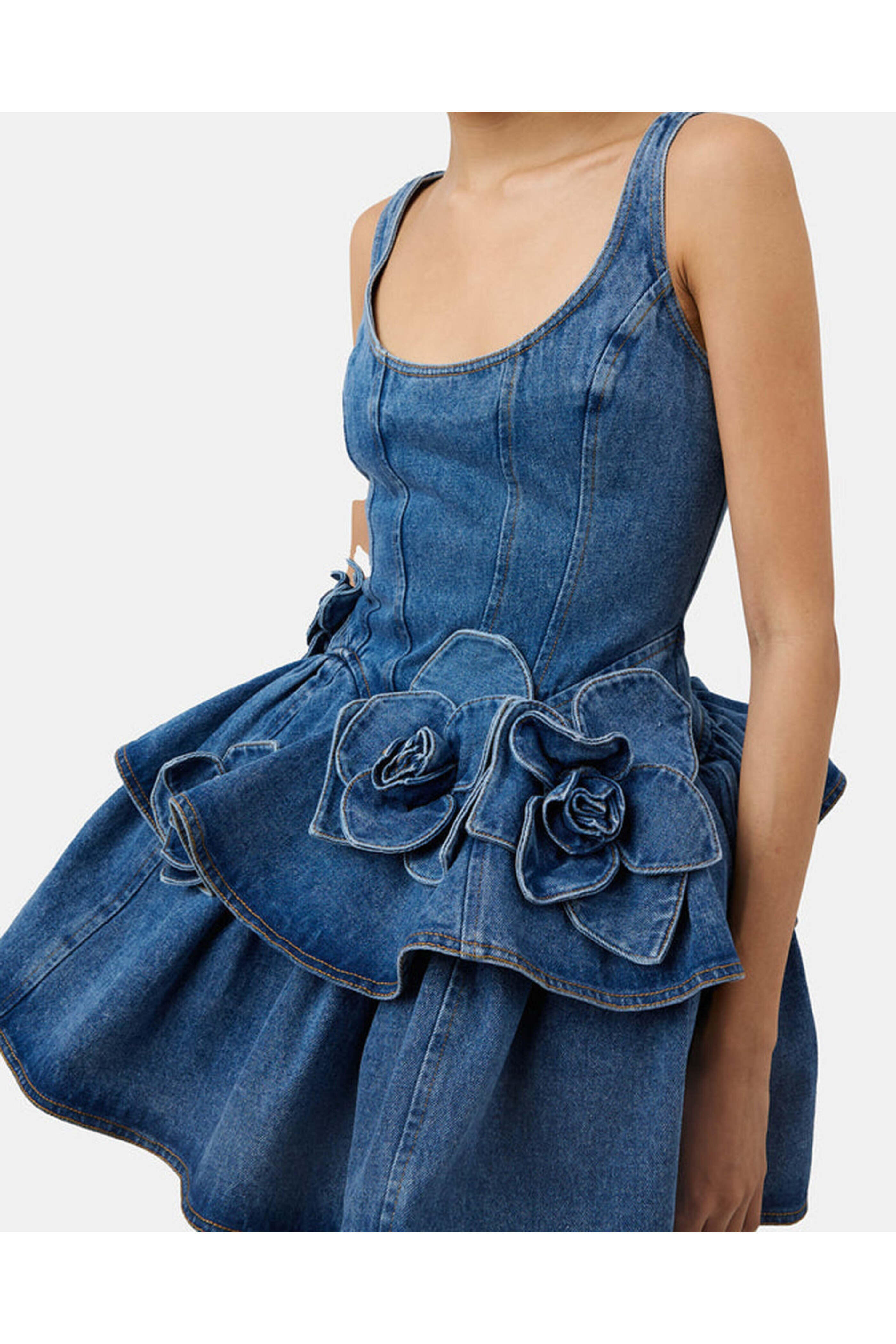 Aknvas - Devyn Denim Ruffle Mini Dress in Saxe Blue