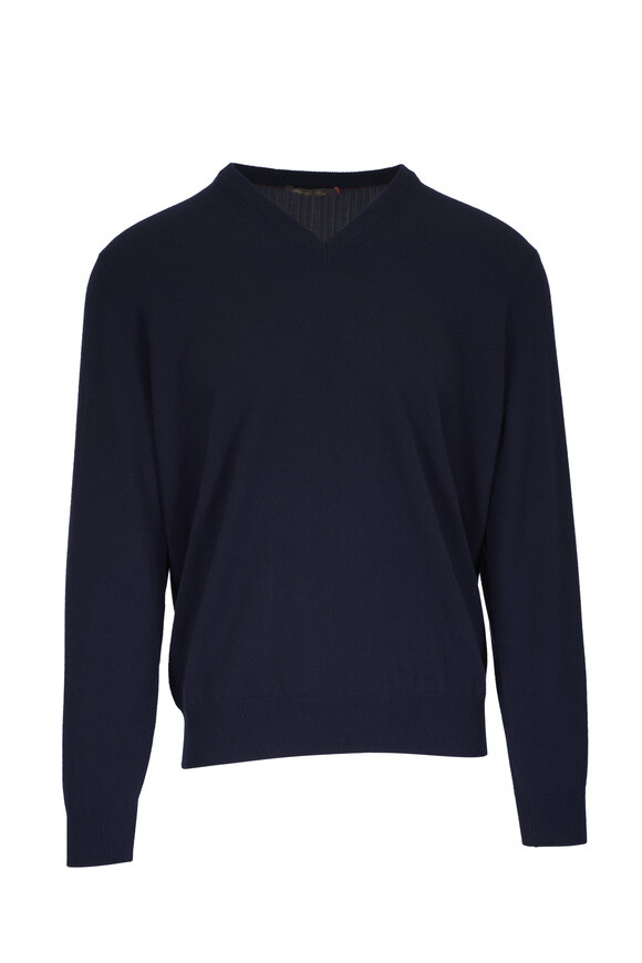 Loro Piana Navy Baby Cashmere Classic V-Neck Sweater