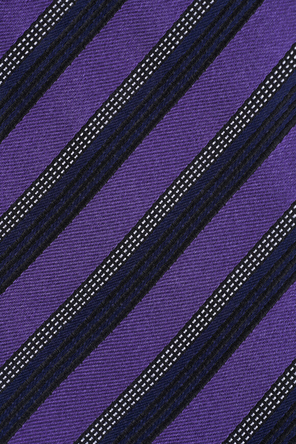 Zegna Purple Stripe Silk & Cotton Necktie - view 2