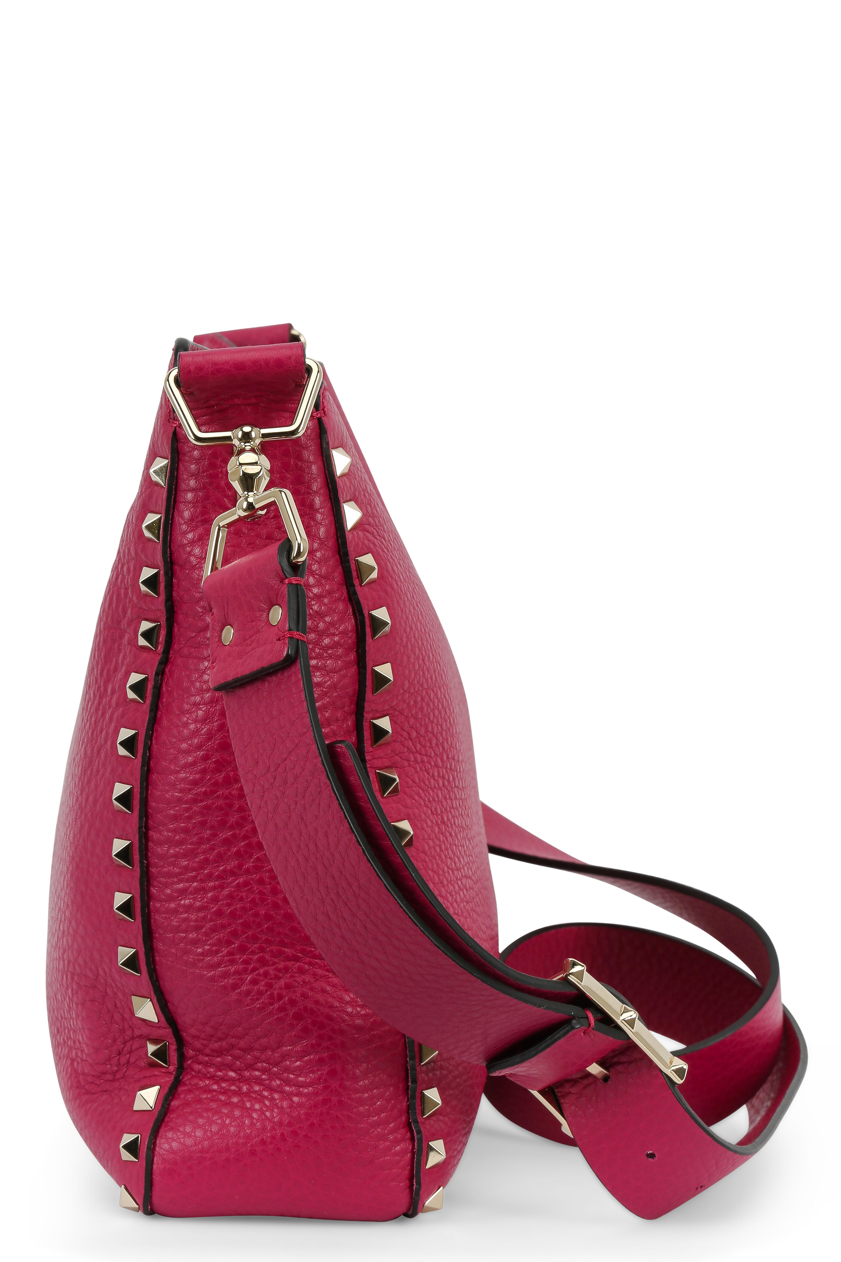 Valentino Garavani - Rockstud Magenta Leather Small Hobo Bag