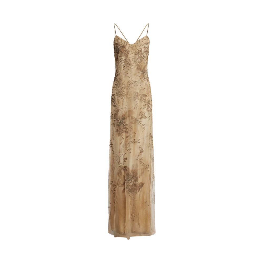 Ralph Lauren slam シングルステッチ u open スペシャル Ralph Lauren - Lux Tan Embellished Kacey Sleeveless Gown
