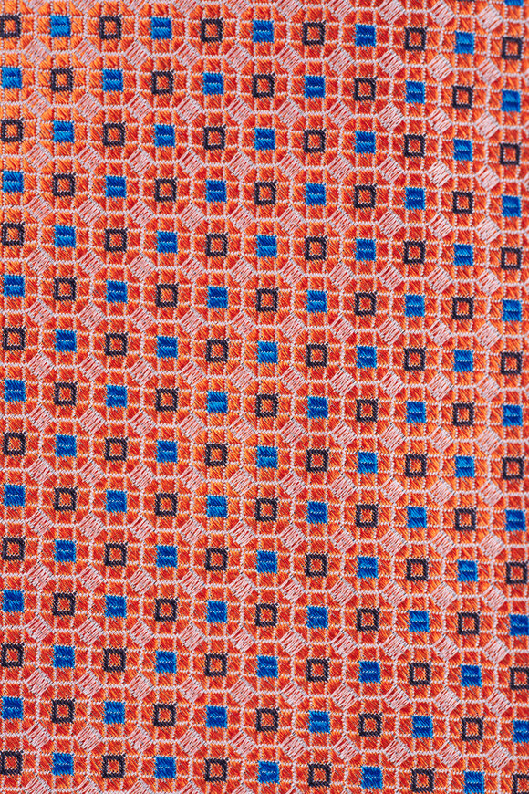 Kiton Orange Geometric Print Silk Necktie - view 2