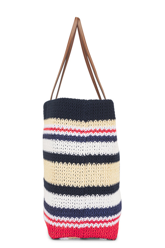 Miu Miu Tessuto Red, White, & Natural Stripe Motif Tote - view 3