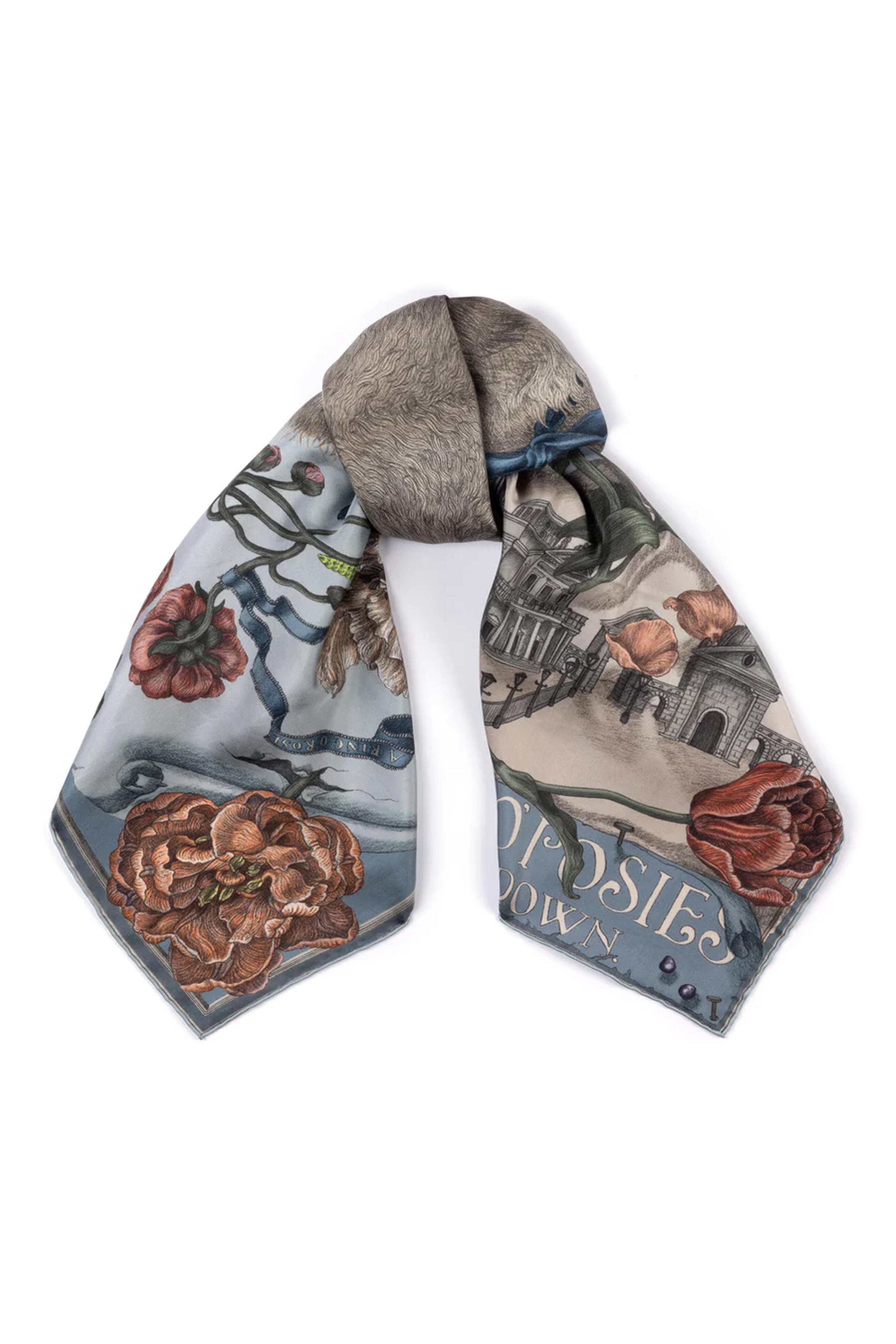 Sabina Savage - Ring A Ring Glacier O’Roses Silk Twill Scarf 90