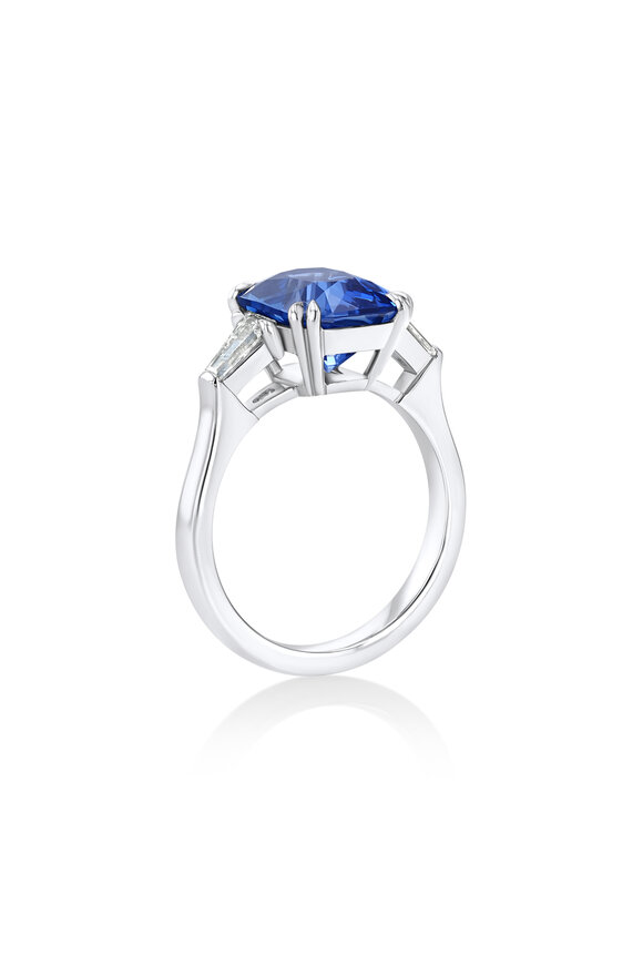 Aaron Henry Platinum Cushion Cut Blue Sapphire & Diamond Ring - view 2