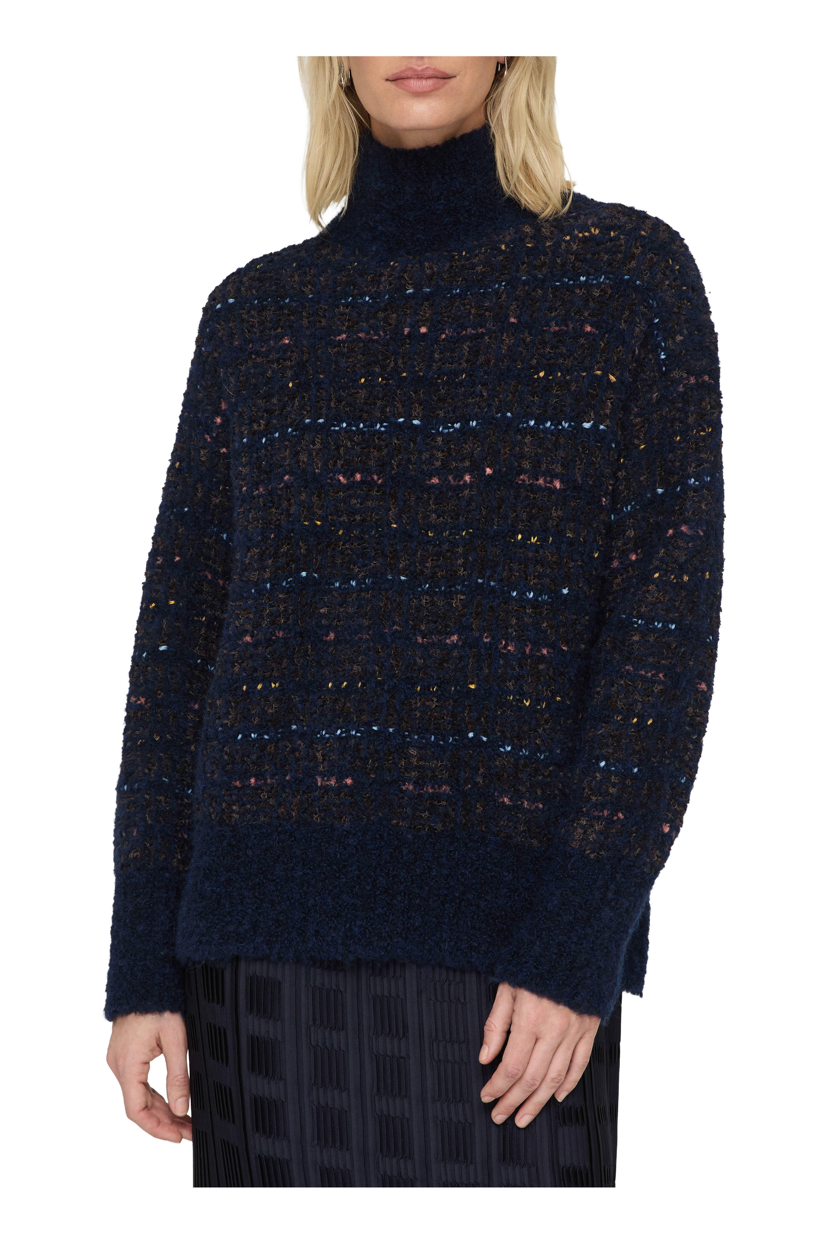 Lafayette 148 New York - Navy Multi Lofty Bouclé Turtleneck Sweater