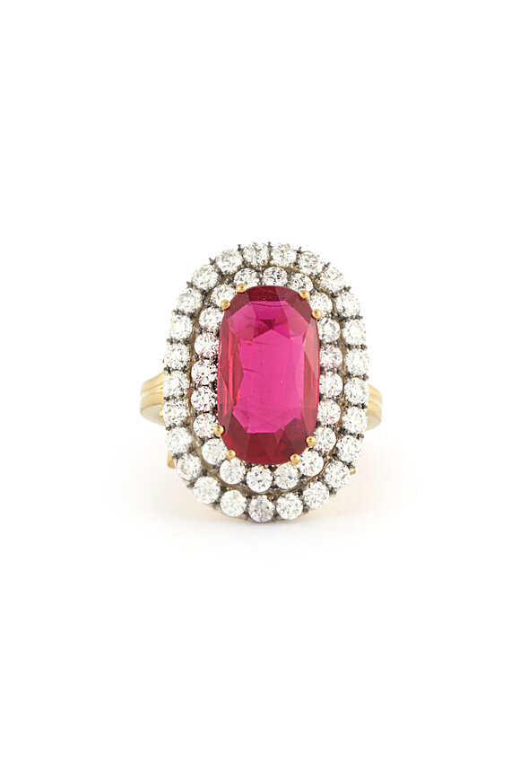 Sylva & Cie 18k Yellow Gold Thai Ruby & Diamond Ring