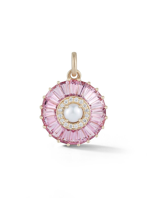 Storrow - Yellow Gold Tourmaline Diamond Pearl Circle Charm