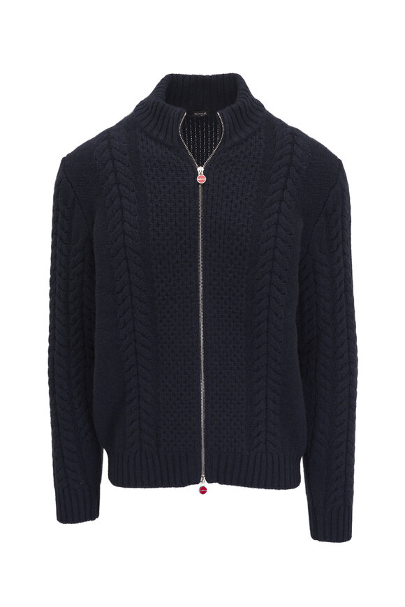 Kiton Navy Chunky Cashmere Full Zip Cardigan 