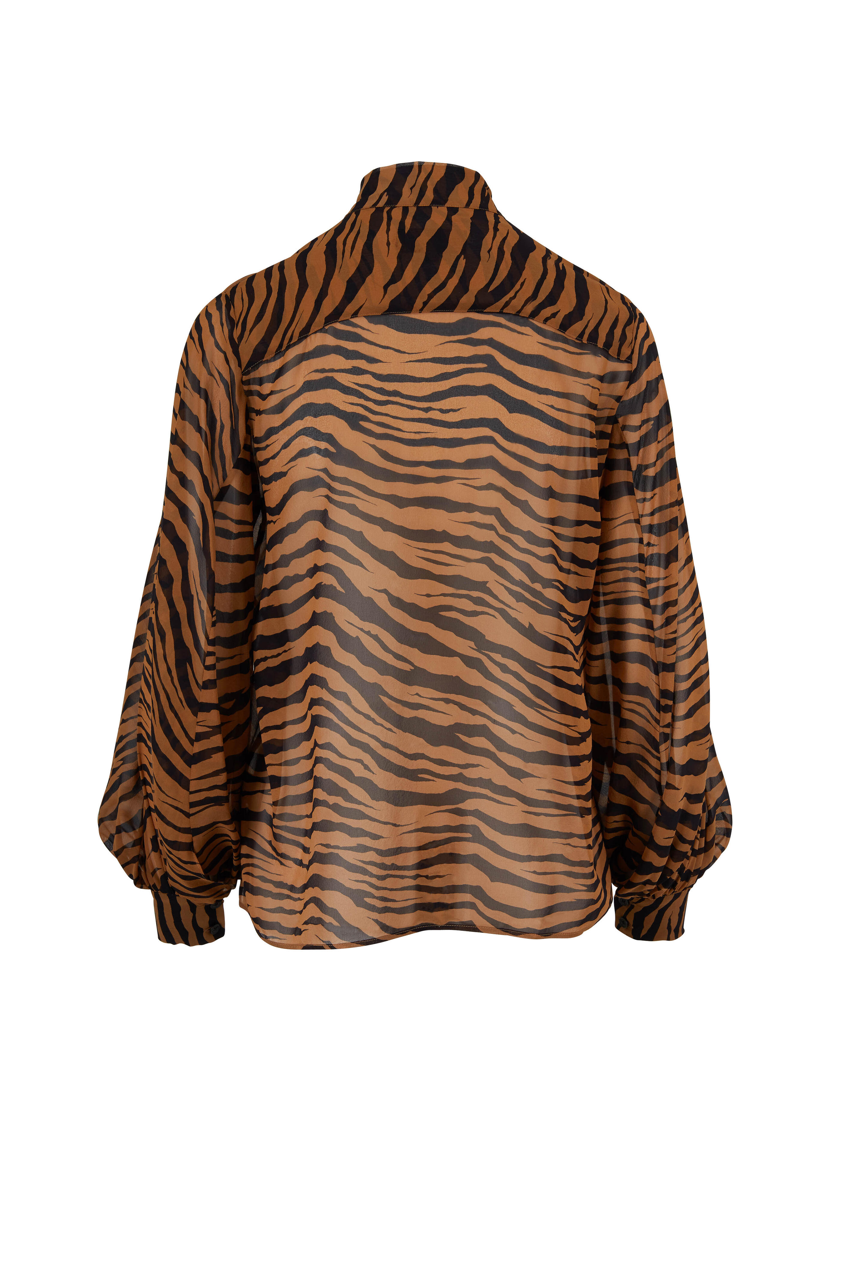 Nili Lotan - Monica Small Bronze Tiger Print Tie-Neck Blouse