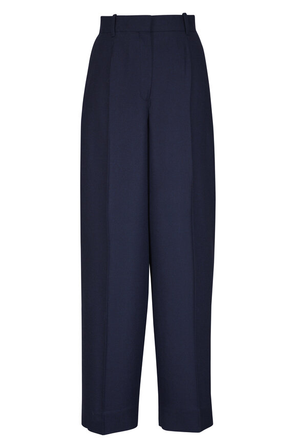 Totême Navy Blue Wide Leg Flannel Pant