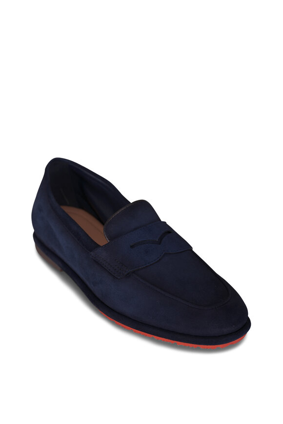 Santoni Carla Navy Suede Penny Loafer