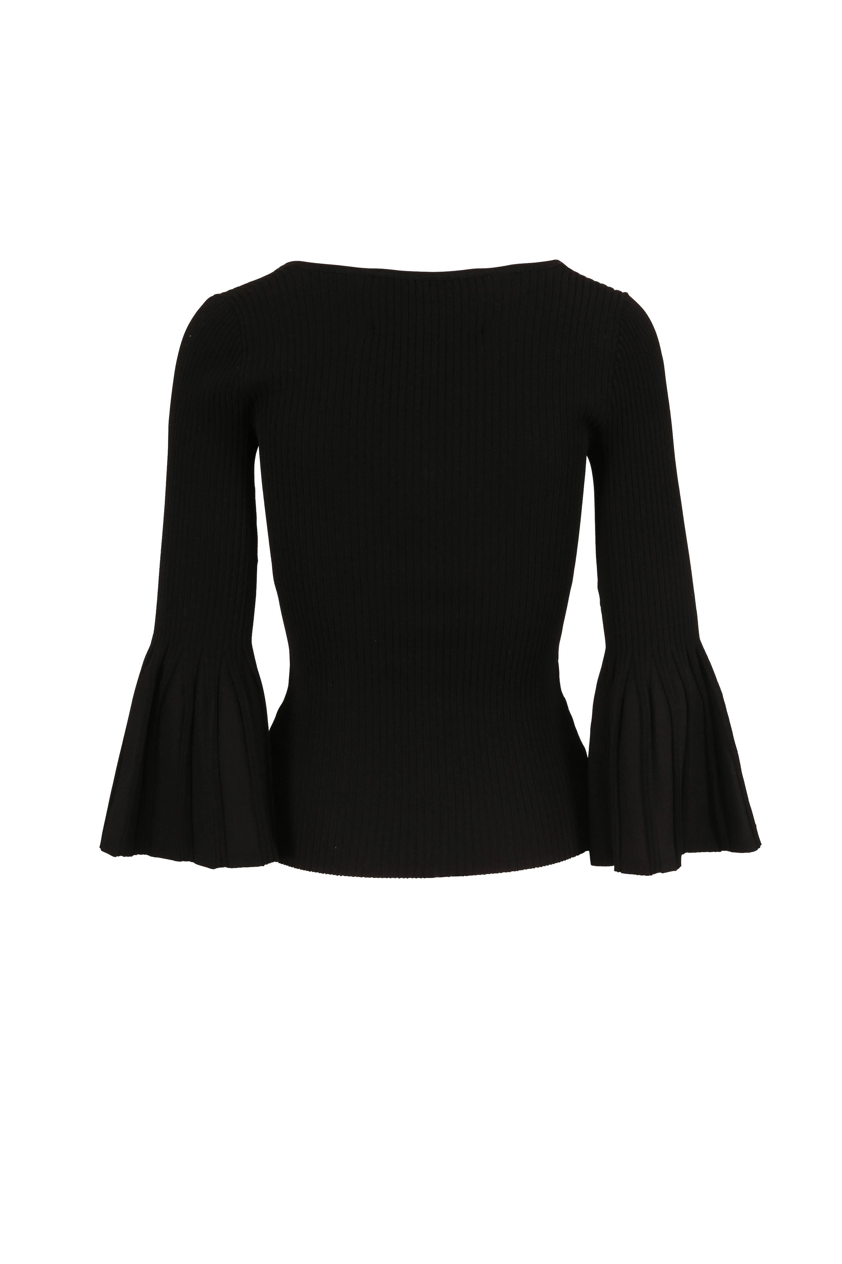 Carolina Herrera - Black Bell Sleeve Rib Knit Top