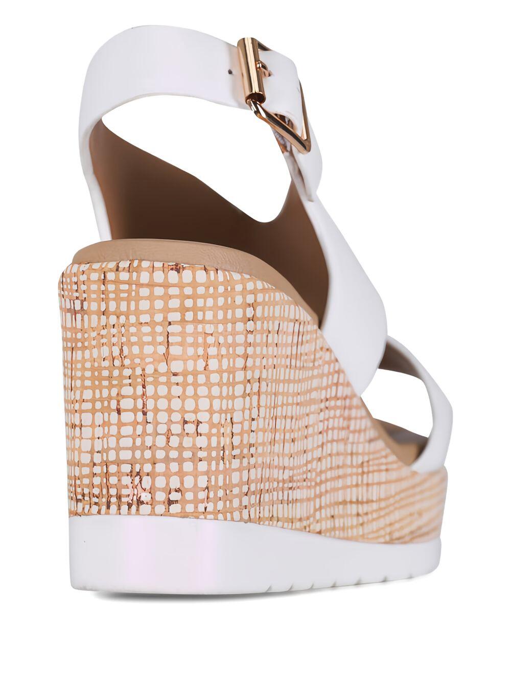 Ron White - Dacota White Leather Wedge Sandal, 80mm