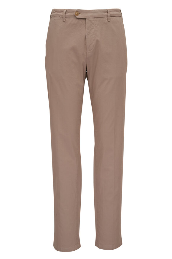 Canali Beige Twill Flat Front Cotton Pant