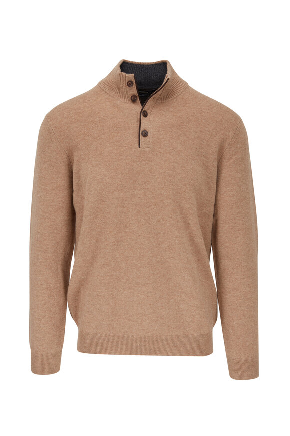 Kinross - Toffee Cashmere Quarter-Button Sweater