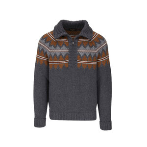 Loro Piana - Gray Multi Fairisle Cashmere Quarter Zip Pullover