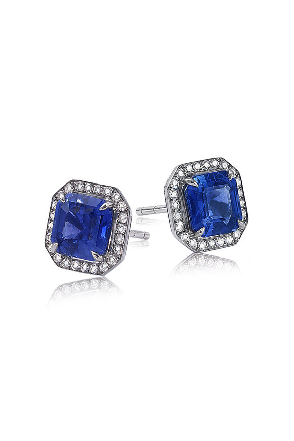 Nam Cho Asscher Cut Sapphire & Diamond Earrings
