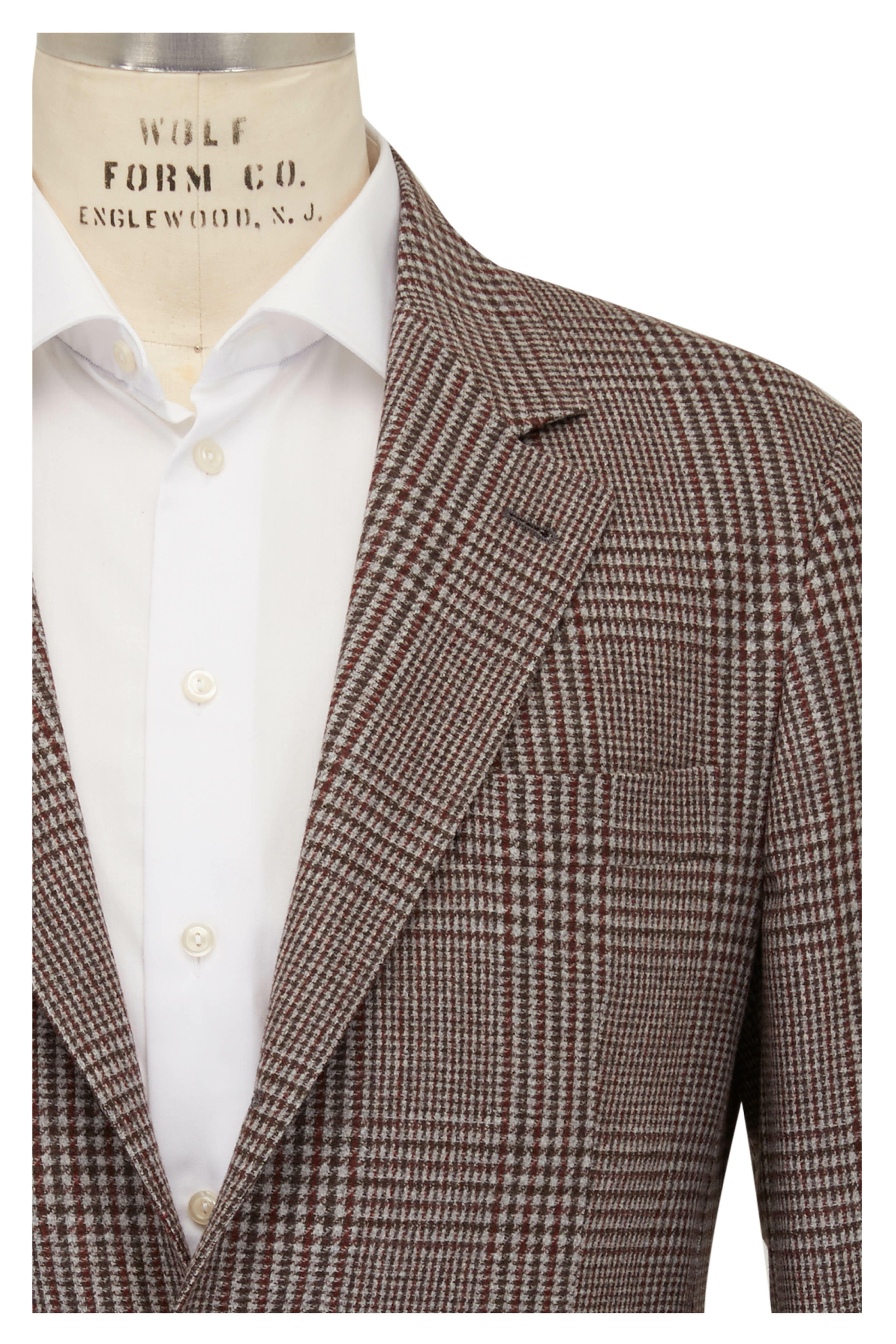 Brunello Cucinelli - Gray, Brown & Rust Plaid Wool Blend Sportcoat