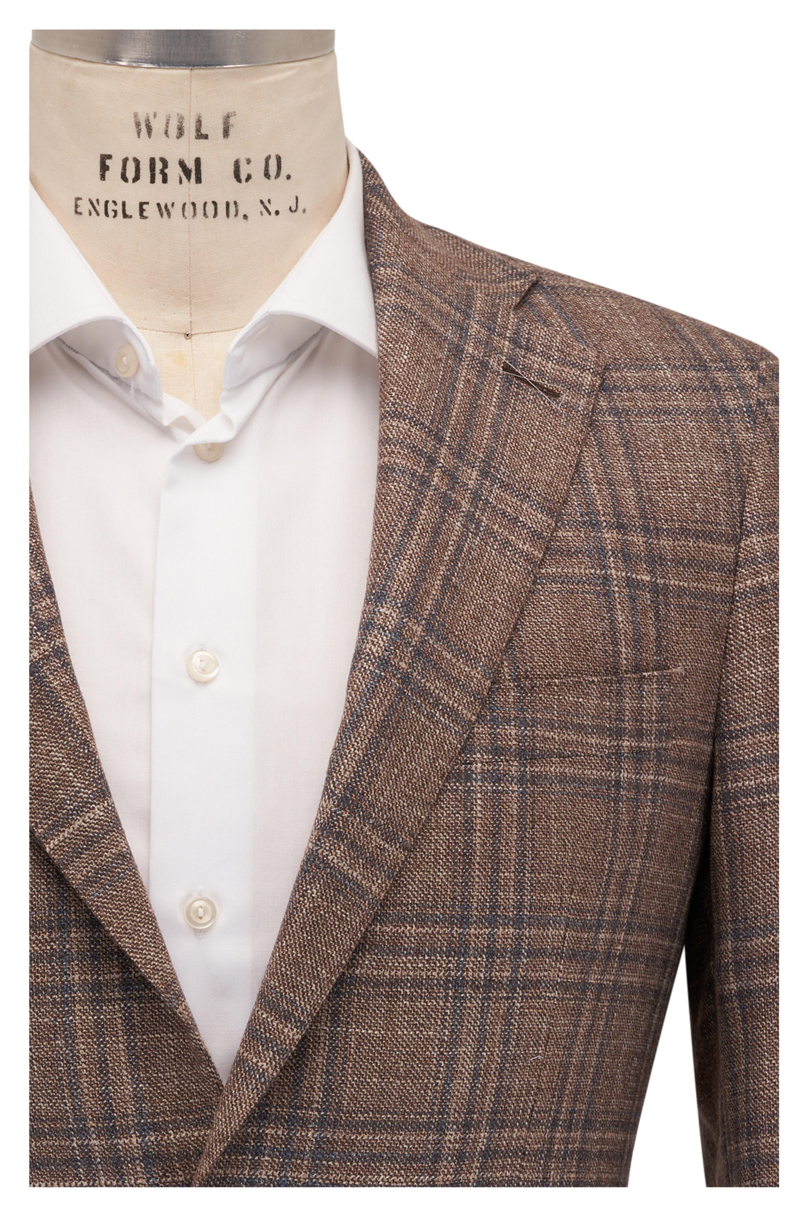 Atelier Munro - Tan & Blue Overcheck Wool Blend Sportcoat