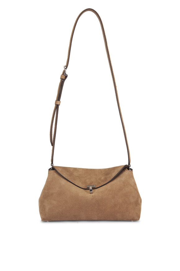 Totême T-Lock Dark Tan Suede Leather Clutch - view 1
