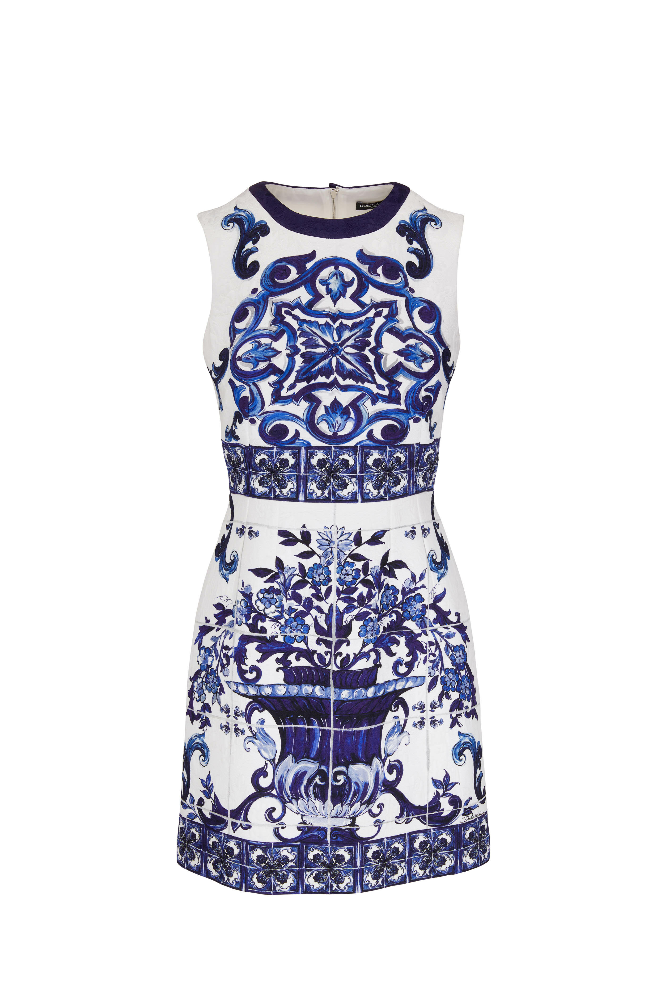 Dolce & Gabbana - Blue & White Printed Brocade Mini Dress
