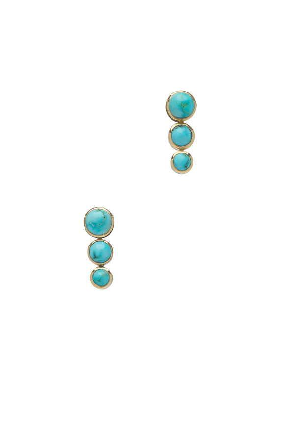 Claudia Mae - 14k Yellow Gold Turquoise Round Stud Earrings