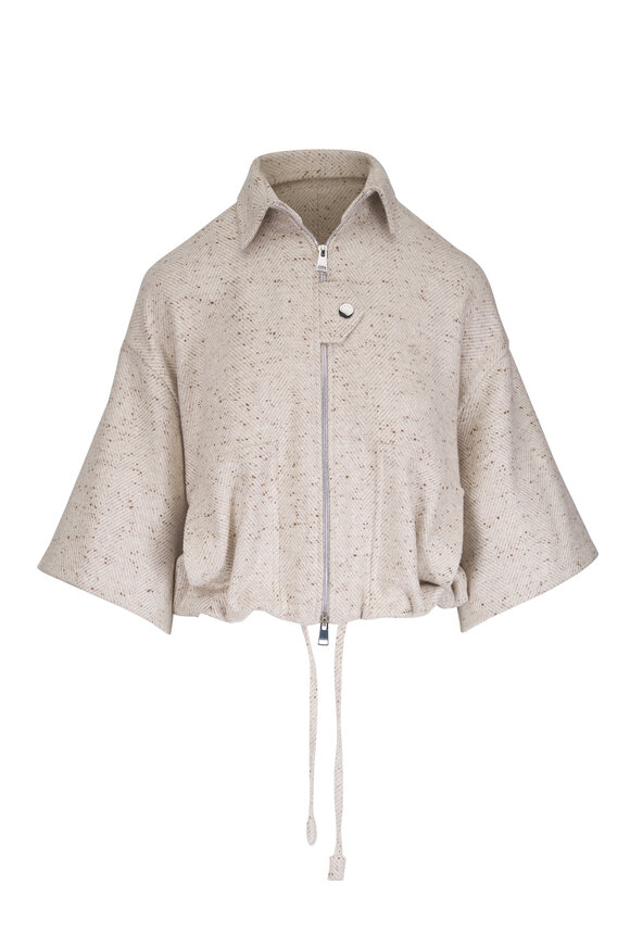 Kiton Cream White Cashmere & Silk Blouson Jacket - view 1