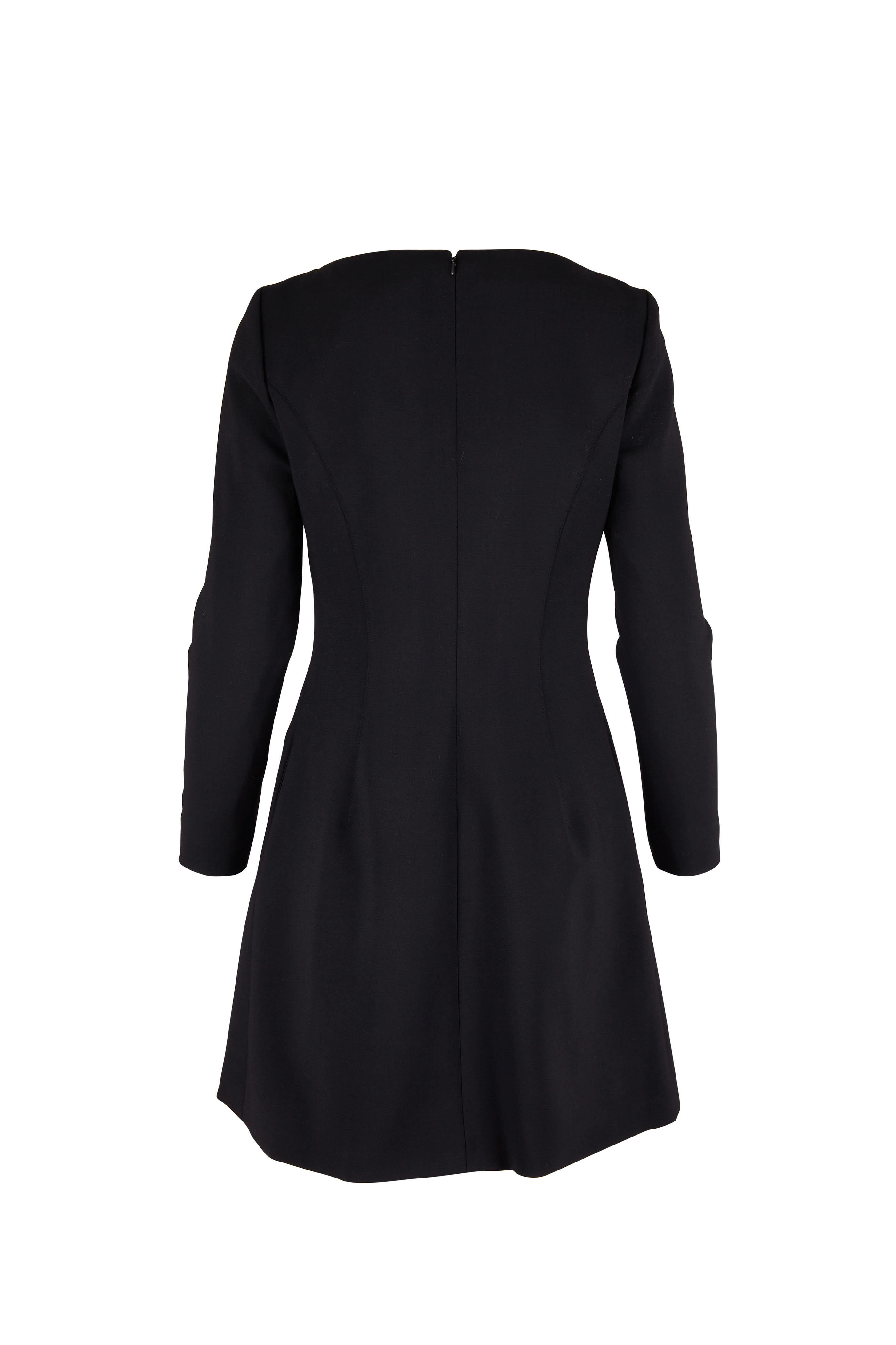 Carolina Herrera - Black Double-Faced Wool Long Sleeve A-Line Dress