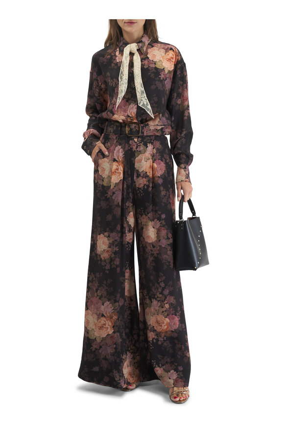 Zimmermann -  Illustration Black Rococo Floral Lace Scarf Shirt