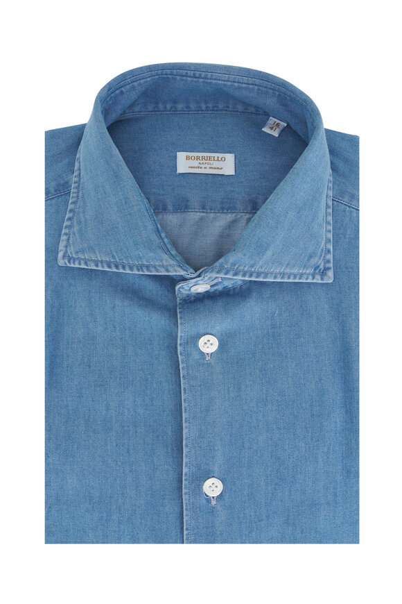 Borriello Solid Denim Cotton Dress Shirt