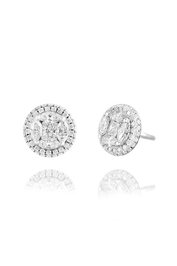 Nam Cho 18k White Gold Invisibly Set Diamond Stud Earrings