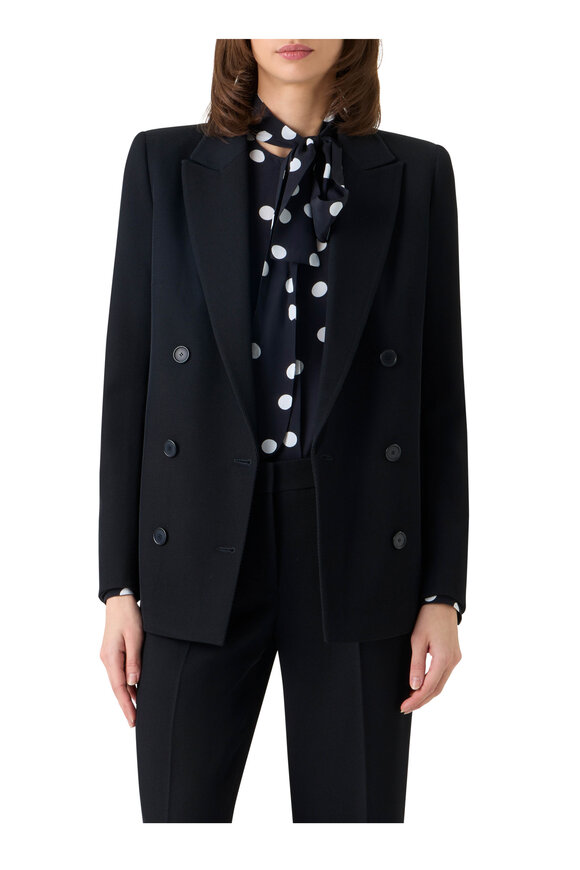 Akris Punto Black Tricotine Wool Double-Breasted Jacket - view 2