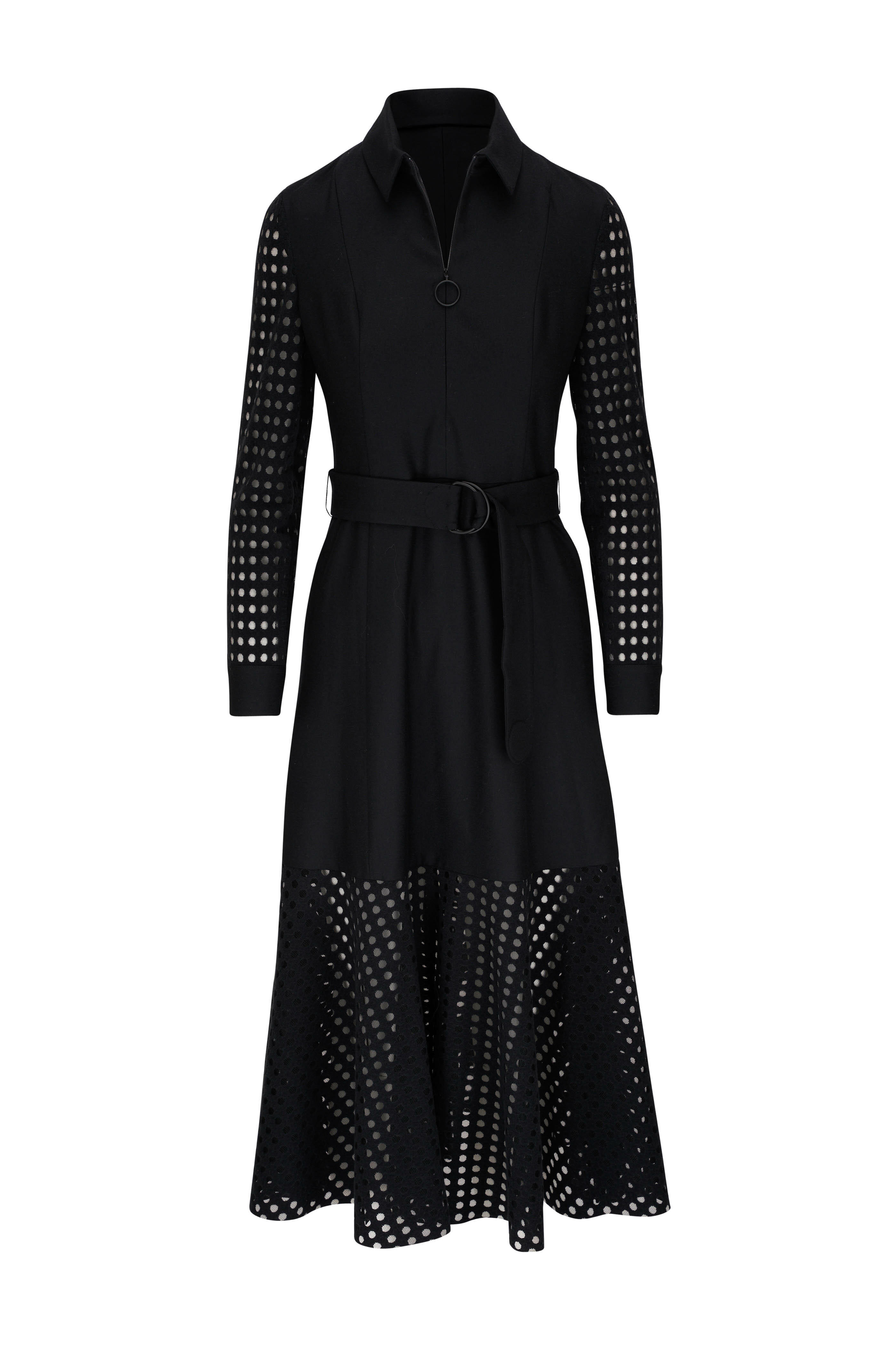 Akris Punto Elements Long Sleeve Fit & Flare Dress in Black