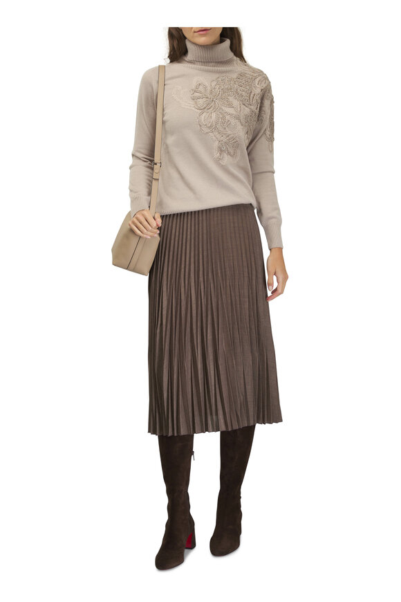 D.Exterior - Taupe Wool Pleated Midi Skirt 