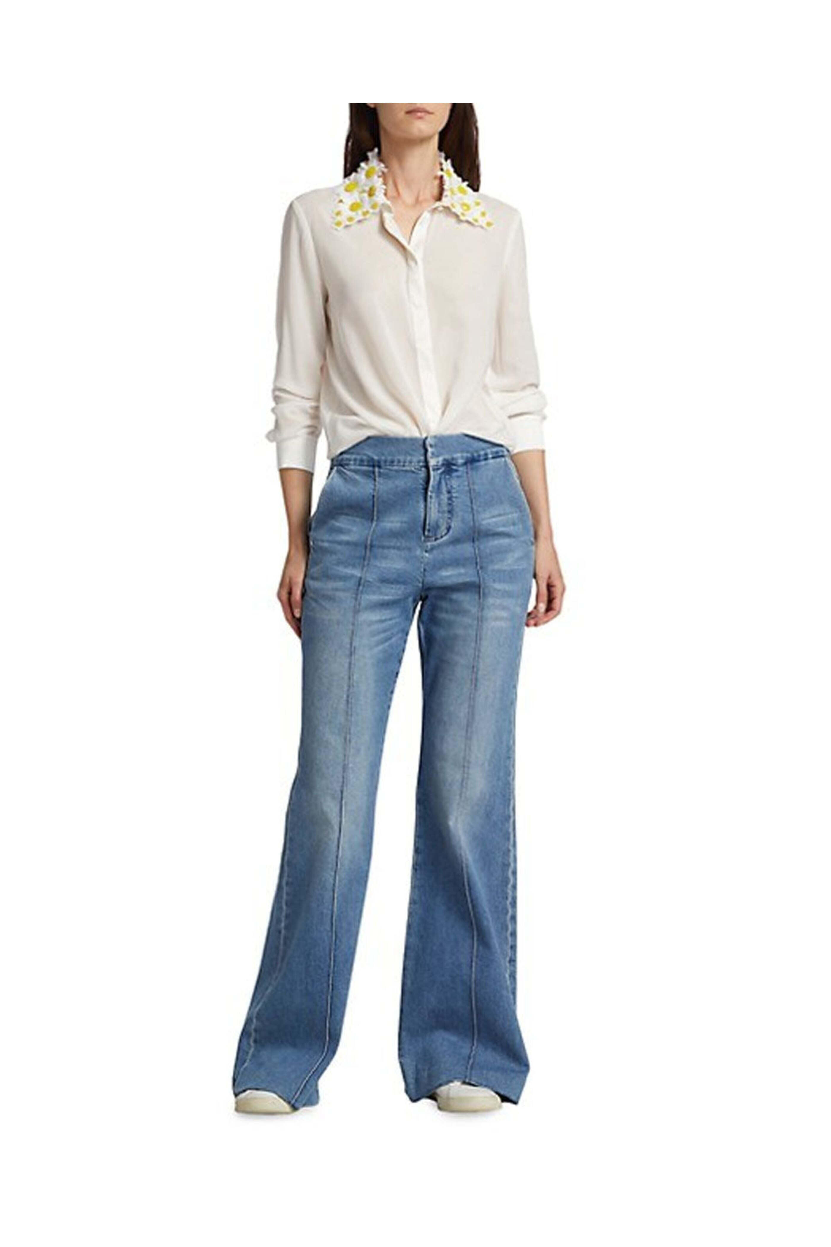 Alice & Olivia - Ecru and Multi Willa Daisy Embellished Top