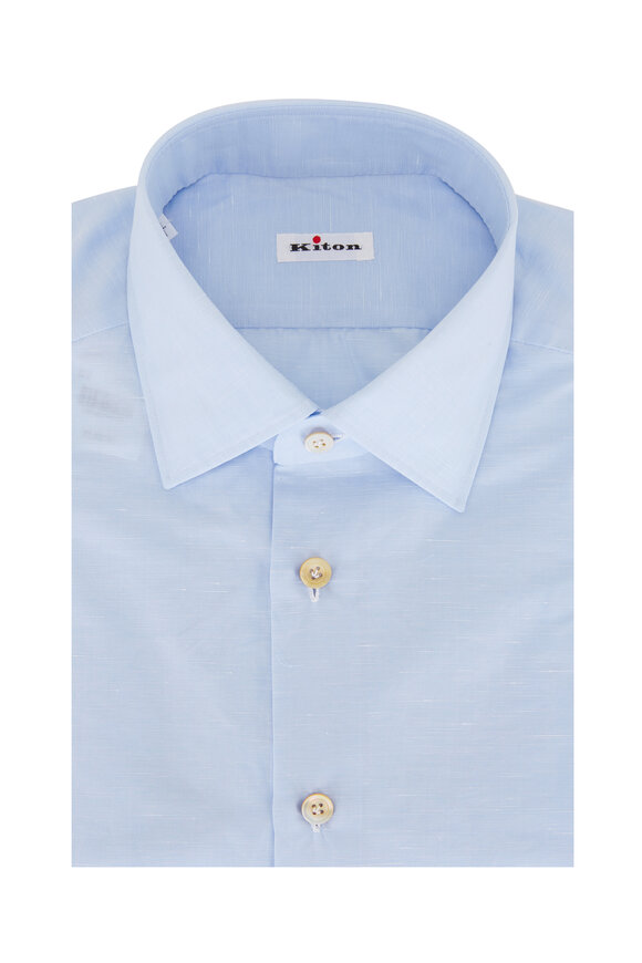 Kiton - Light Blue Cotton & Linen Dress Shirt