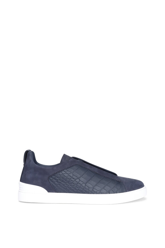 Zegna Triple Stich Navy Suede & Leather Sneaker - view 2
